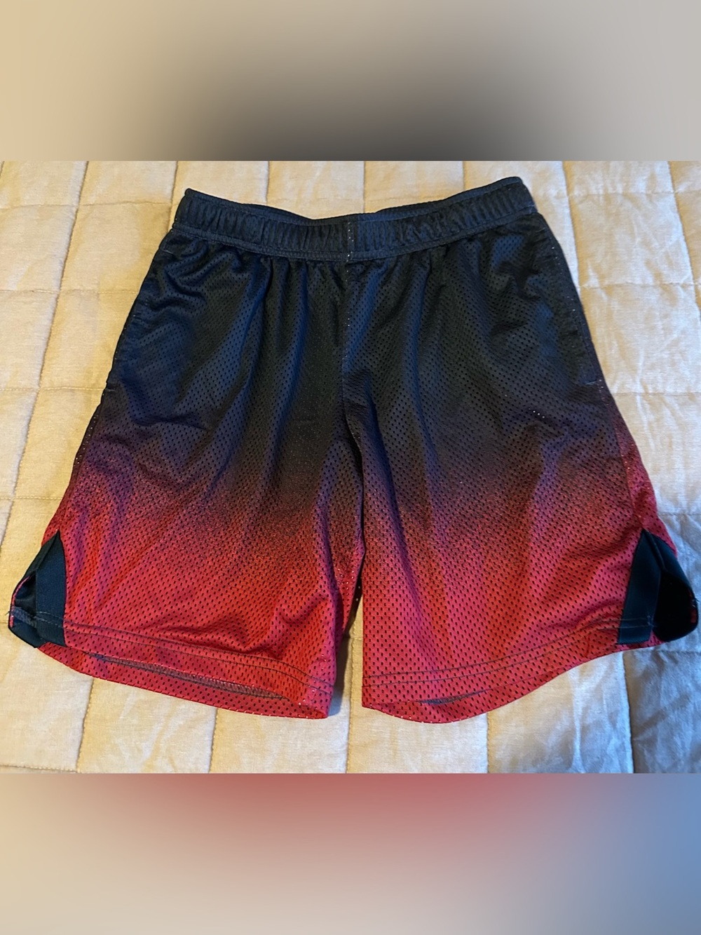 Boys Black to Red Gradient Athletic Mesh Shorts